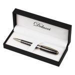 Ручка шариковая Delucci "Vestito" синяя, 1,0мм, корпус черный лак/золото, поворотн., подарочная упаковка