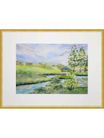 Картина авторская акварельная в паспарту 30х40 см на стену для интерьера "Майское Веребково"