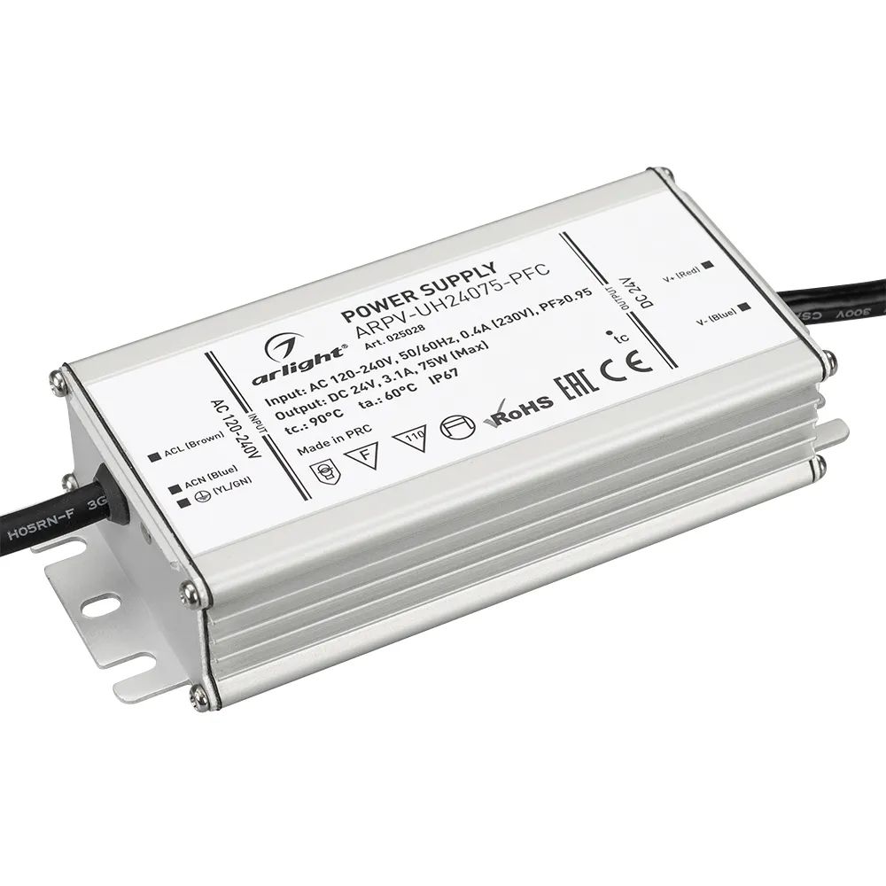 Блок питания ARPV-UH24075-PFC (24V, 3.1A, 75W) (Arlight, IP67 Металл, 7 лет) 025028