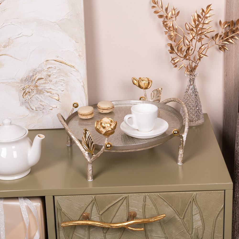 Фруктовница-конфетница Нимфея (поднос) Айвори Серебряный