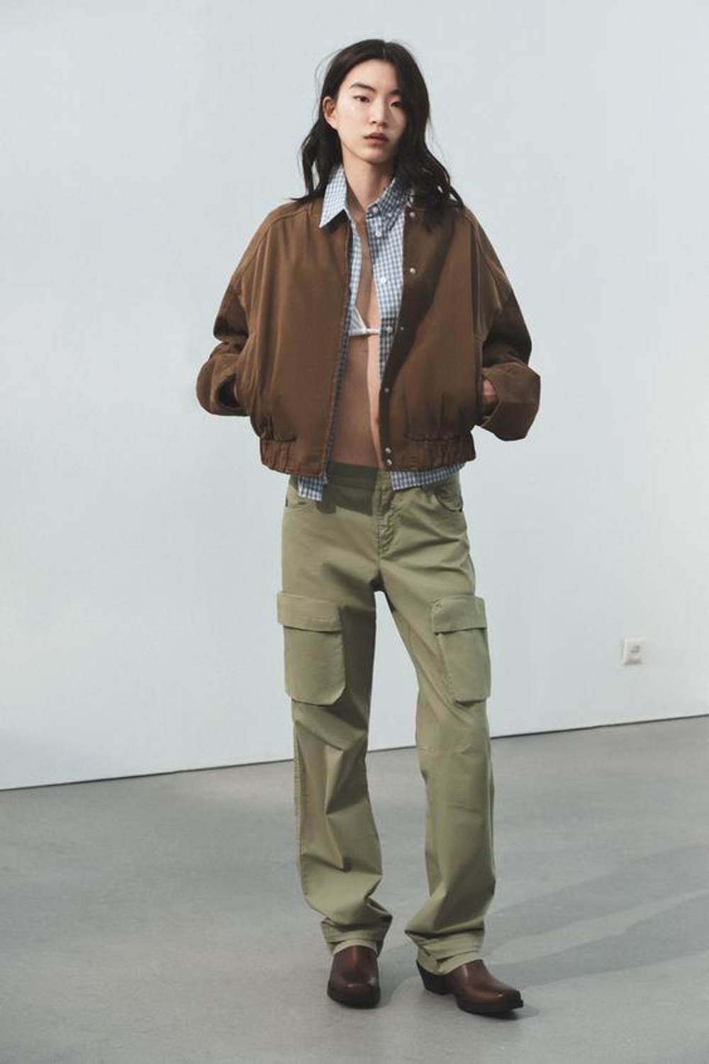 ZARA БРЮКИ КАРГО ПРЯМОГО КРОЯ, СВЕТЛЫЙ ХАКИ