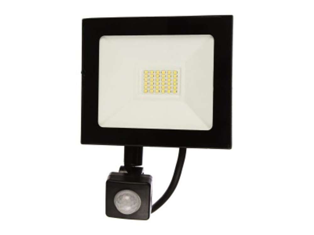 Прожектор светодиодный 30Bт SAFFIT SFL80-30 с датчиком движения 2700Лм 6400К IP65 черный