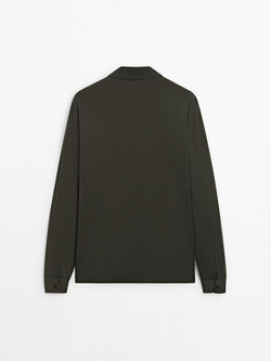 Massimo Dutti Поло из 100% хлопка с длинными рукавами, темно-зеленый