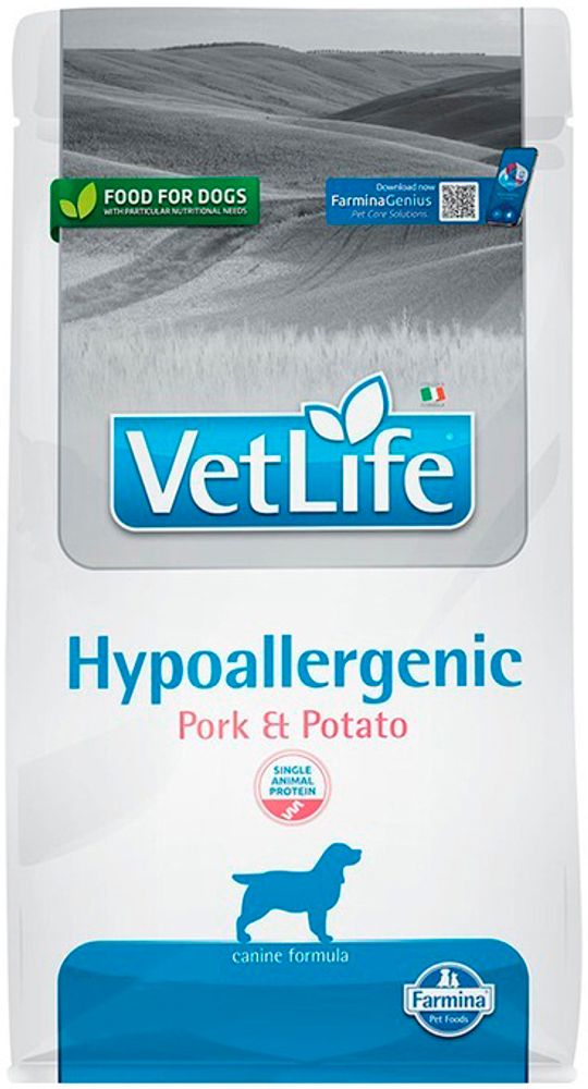 Farmina VetLife 12кг Hypoallergenic Pork &amp; Potato для собак при пищевой аллергии и непереносимости, свинина и картофель