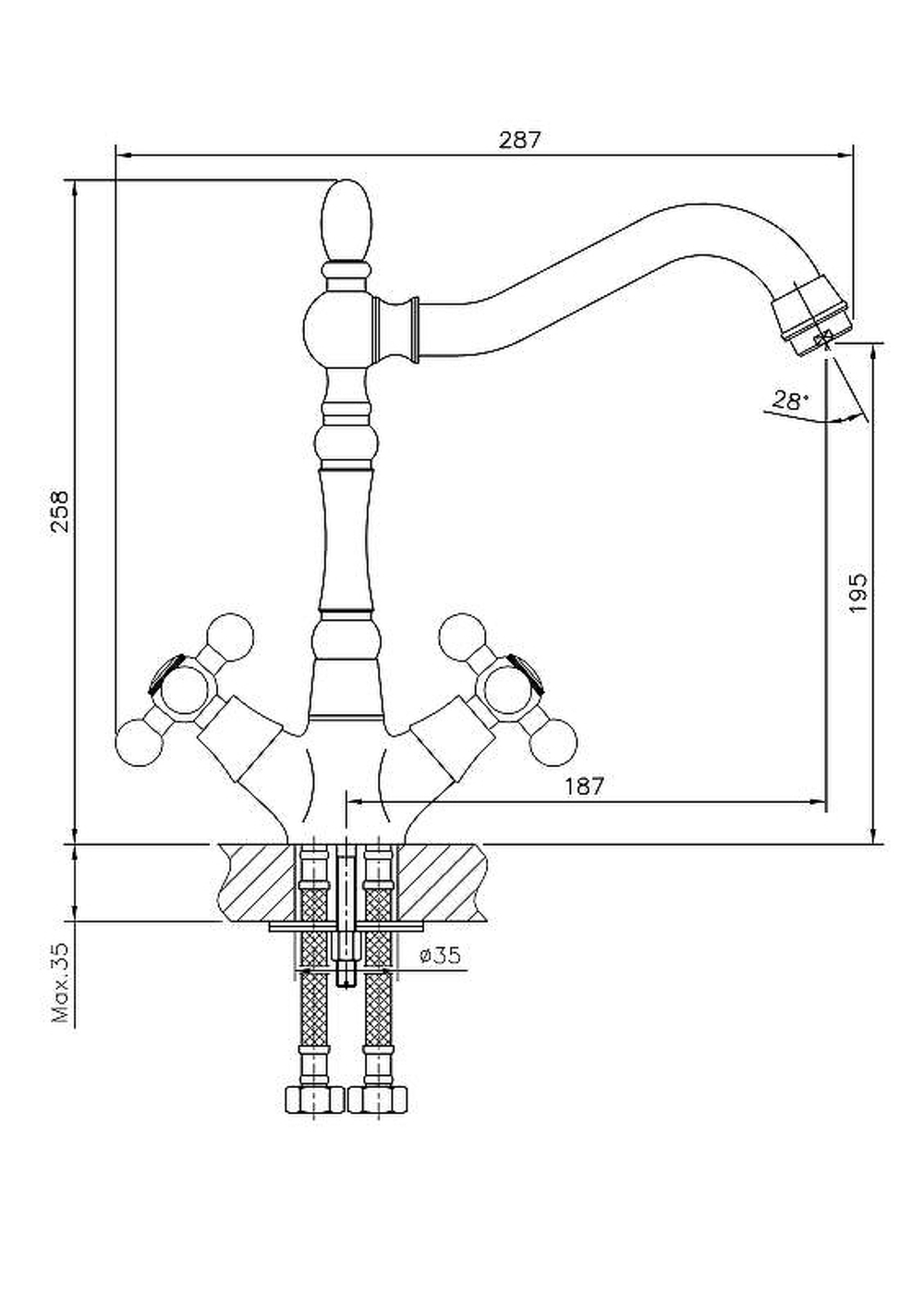 Смеситель для кухни Haiba HB4419-4, под бронзу