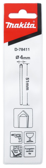 Сверло по стеклу GEN2 4x51 Makita D-78411 Стекло/ Керамика 10 x 80 мм хвостовик 1/4\"