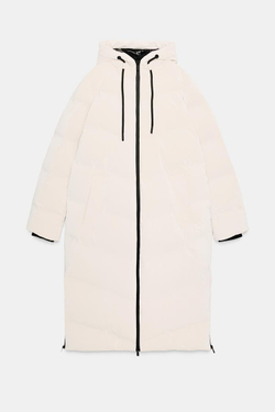 ZARA ДЛИННЫЙ ПРОРЕЗИНЕННЫЙ АНОРАК WINDPROOF С КАПЮШОНОМ, СВЕТЛО-БЕЖЕВЫЙ