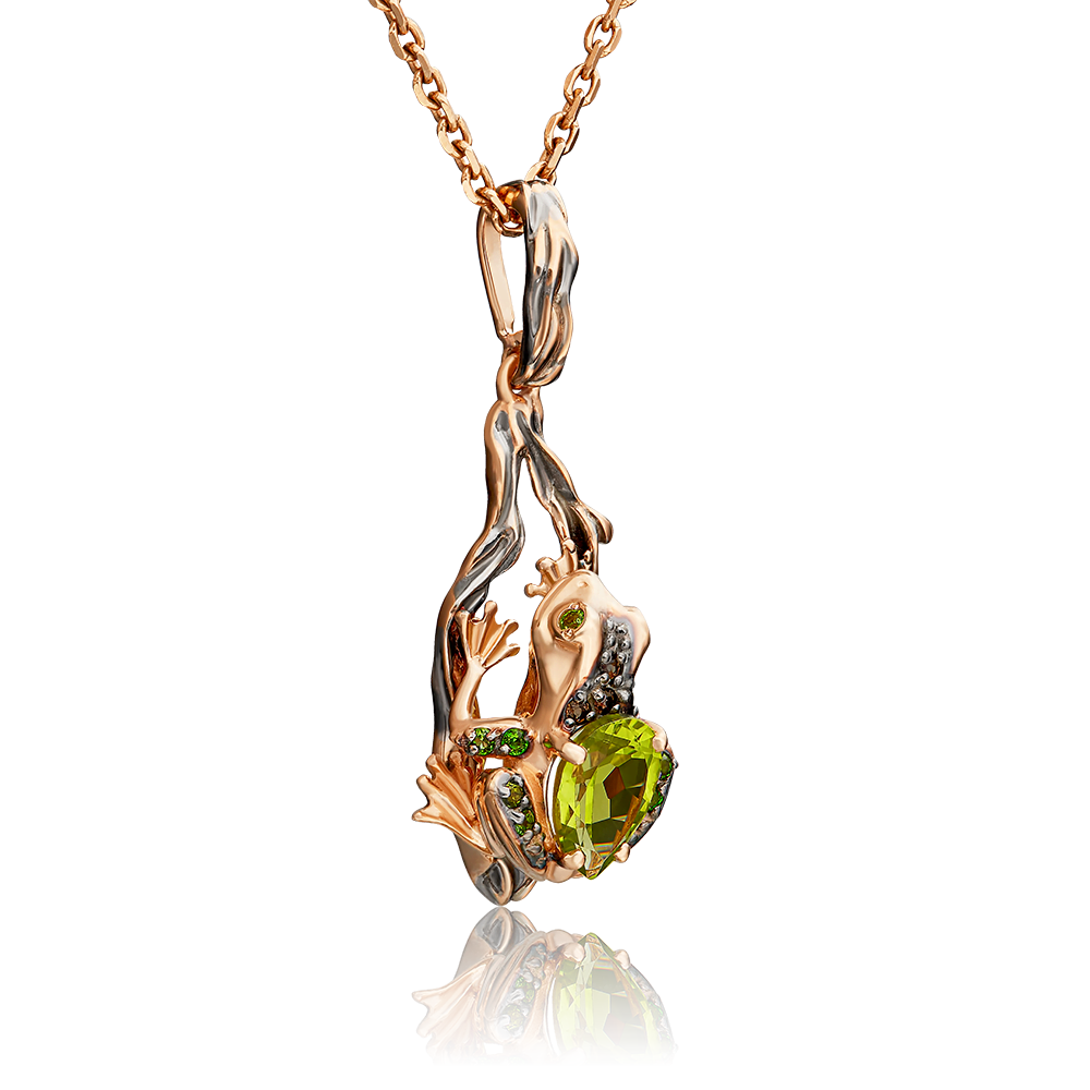 Подвеска «Лягушка» из красного золота с миксом камней