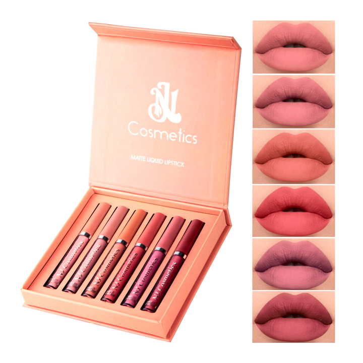 Набор блесков для губ NJ Cosmetics matte liquid lipstic (тон B) 2,5 мл х 6 шт