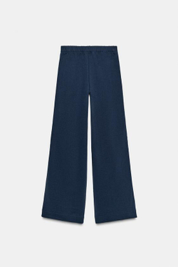 ZARA ШИРОКИЕ БРЮКИ ИЗ МЯГКОЙ ТКАНИ С КРУЖЕВОМ, МОРСКОЙ СИНИЙ