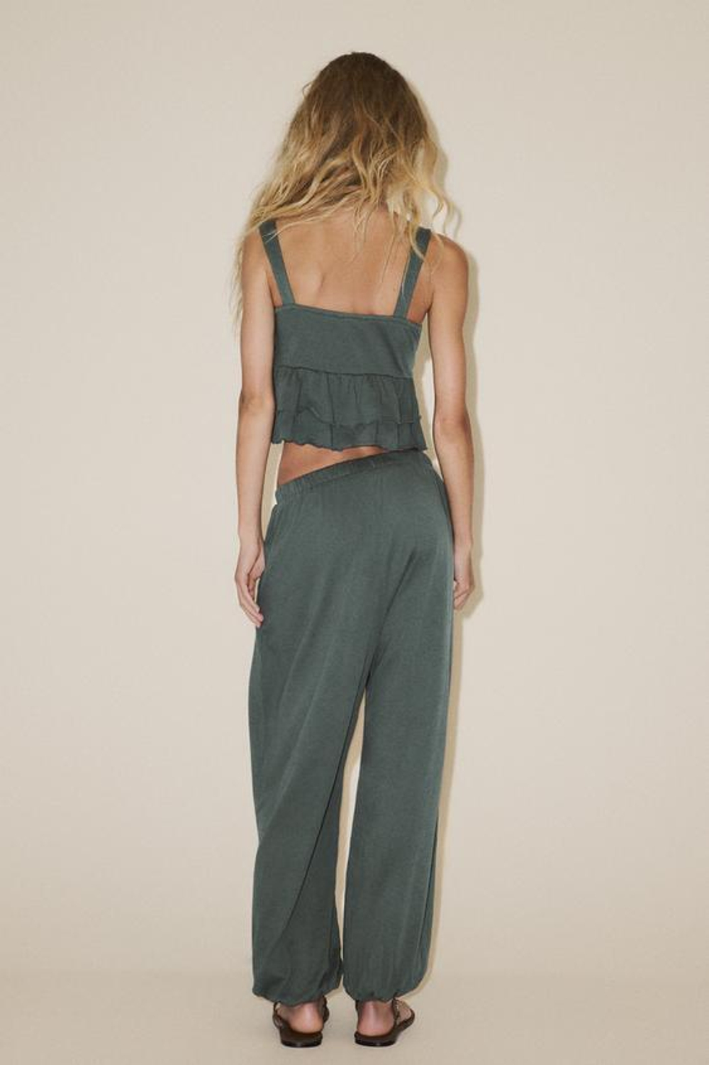 ZARA БРЮКИ-БАГГИ ИЗ ФЛИСА, ЗЕЛЕНЫЙ