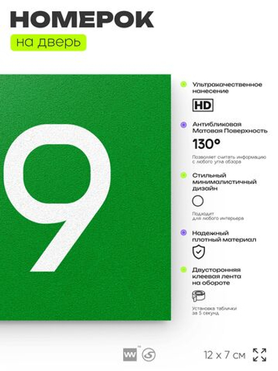 Номер на дверь 149, табличка на дверь для офиса, квартиры, кабинета, аудитории, склада, зеленая 120х70 мм, Айдентика Технолоджи