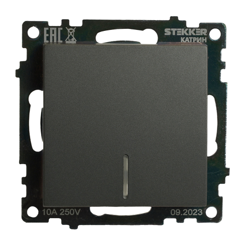 Выключатель 1-клавишный c индикатором (механизм), 250В, 10А, серия Катрин, графит, GLS10-7101-06 49408