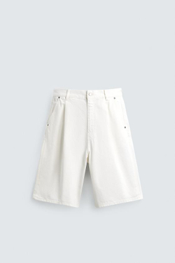 ZARA ШОРТЫ RELAXED FIT СО СКЛАДКАМИ, БЕЛЫЙ