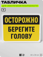 Табличка для обеспечения безопасности "Осторожно, берегите голову", для офиса, по охране труда для предприятия, организаций, 40х30 см, Silver Plane x Айдентика Технолоджи