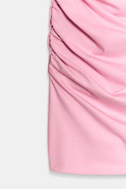 ZARA КОРОТКОЕ ПЛАТЬЕ СО СБОРКАМИ, ПАСТЕЛЬНО-РОЗОВЫЙ