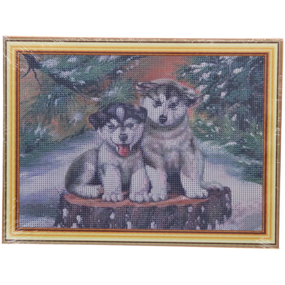 Алмазная мозаика на подрамнике с полным заполнением «МИР ЯРКИХ КРАСОК», щенки хаски, 30*40см