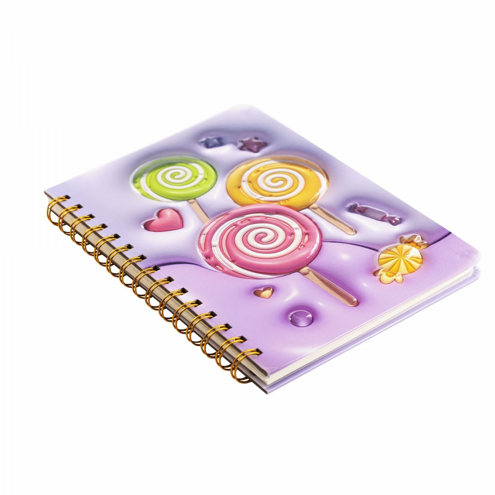 Блокнот 14,5 см * 21 см, гребень, Alingar, ламинация, конгрев, эффект 3D, клетка, 80 л., "Леденцы"