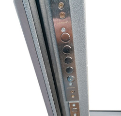Входная металлическая дверь  с зеркалом RеX (РЕКС) 22 Бетон темный / ФЛ-117 Силк сноу (белый матовый,без текстуры)
