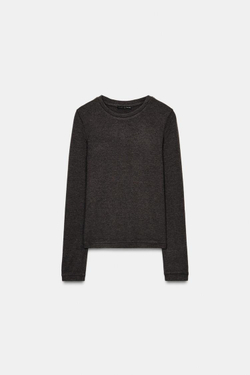 ZARA ФУТБОЛКА С ДЛИННЫМИ РУКАВАМИ, КОРИЧНЕВЫЙ МЕЛАНЖ