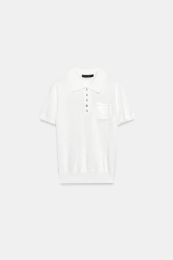 ZARA ТРИКОТАЖНОЕ ПОЛО С КОРОТКИМИ РУКАВАМИ, БЕЛЫЙ