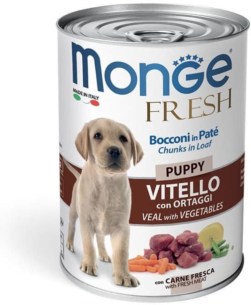 Monge Dog 400г Fresh Chunks in Loaf консервы для щенков мясной рулет телятина с овощами