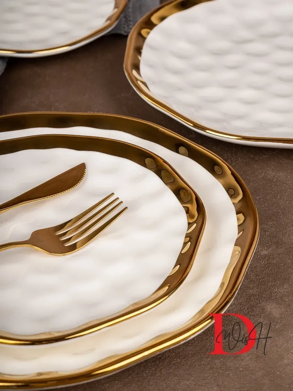 Набор из 2 глянцевых тарелок плоских мятый фарфор 19,5 см