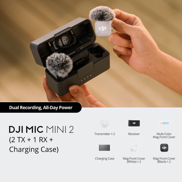 Беспроводной петличный микрофон DJI Mic Mini 2 (2 TX + 1 RX + Charging Case), Черный | Black