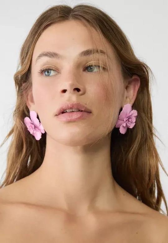 STRADIVARIUS Контрастные металлические серьги в виде цветов, розовый