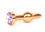 Удлиненная шарикообразная золотистая анальная втулка с сиреневым кристаллом - 10,3 см. (Цвет: сиреневый)