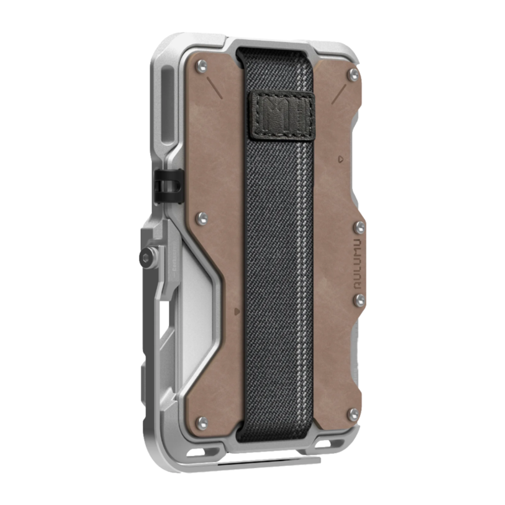 Чехол-бумажник MagSafe с подставкой Aulumu G03 Wallet Genuine Leather Cover Гибридный картхолдер-мультитул в футуристическом стиле. Вмещает до двенадцати и более карт. Есть RFID-защита, открывалка для бутылок и мини-линейка. В комплекте есть два съёмных р