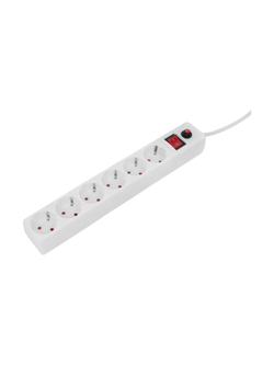 Сетевой фильтр Gigant с заземлением белый ПВС 3x1.5мм2, 6 розеток, 3м 80109