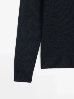 Massimo Dutti Хлопковый свитер с воротником поло, темно-синий