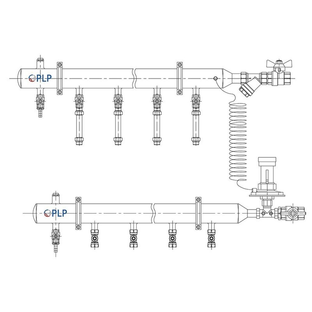 Узел коллекторный для отопления этажный с левым подключением на 9 выходов PLP УКЭО-Л-25-АИ-А25-50СТ-100-9-15-Р15Э-ВП110-РВ-КД