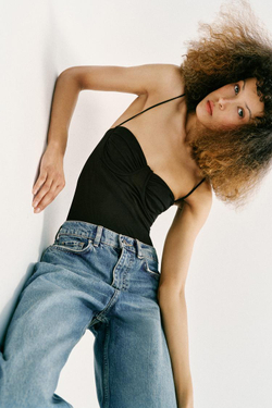 ZARA БОДИ СО СБОРКАМИ, ЧЕРНЫЙ