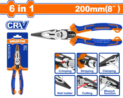 Длинногубцы многофункциональные 200 мм 6 в 1 (6/36) WADFOW WPL2778