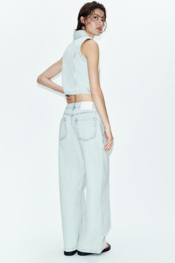 ZARA ДЖИНСЫ Z1975 С НИЗКОЙ ПОСАДКОЙ И ПЕРЕКРЕСТНЫМ ПОЯСОМ, ГОЛУБОЙ