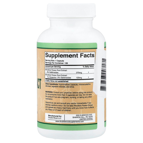 Double Wood Supplements, экстракт родиолы розовой (Rhodiola rosea), 500 мг, 120 растительных капсул