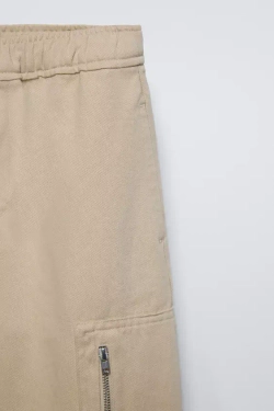 ZARA БРЮКИ ИЗ МЯГКОЙ ТКАНИ С ЭЛАСТИЧНЫМ ПОЯСОМ, СВЕТЛО-БЕЖЕВЫЙ