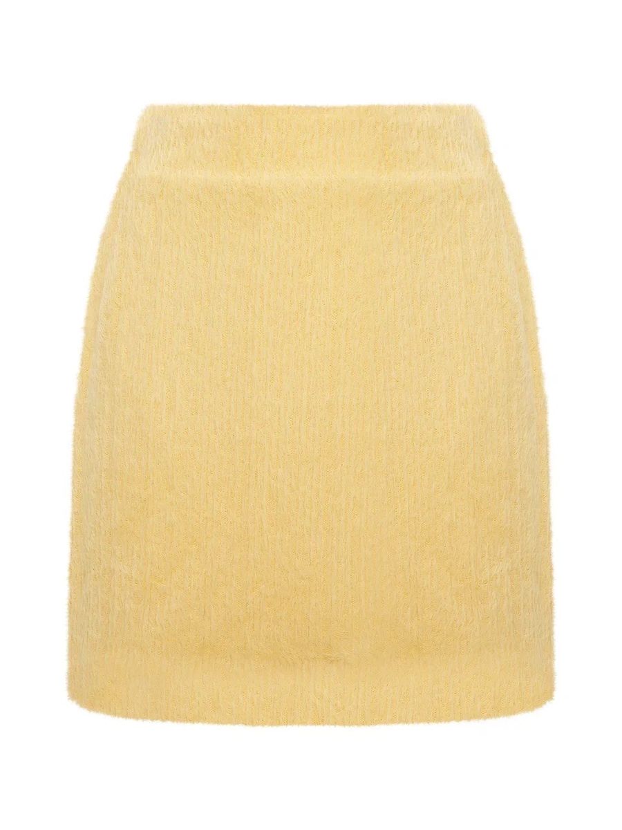 Юбка из трикотажа с ворсом мини желтая
