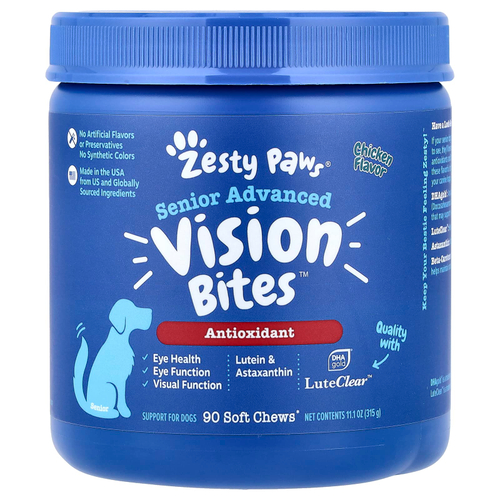 Zesty Paws, Senior Advanced, Vision Bites, для собак, курица, 90 жевательных таблеток, 315 г (11,1 унции)