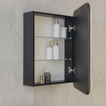Зеркало-шкаф с подсветкой Джерси, 60х80 см (сенсорный выключатель, часы, правый, черный корпус)