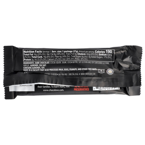 Chocolove, миндаль и морская соль в горьком темном шоколаде, 70% какао, 37 г (1,3 унции)