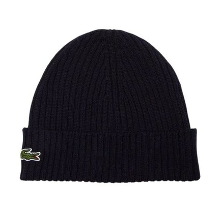 Шапка зимняя  Lacoste Unisex Ribbed Wool Beanie - navy blue
