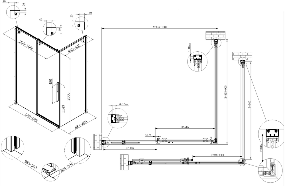 Душевой уголок Ultima VSR-7UL9010CL, 1000*900, хром, стекло прозрачное