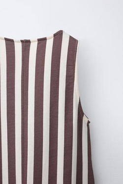 ZARA ДЛИННЫЙ КОМБИНЕЗОН В ПОЛОСКУ , ЭКРЮ/КОРИЧНЕВЫЙ