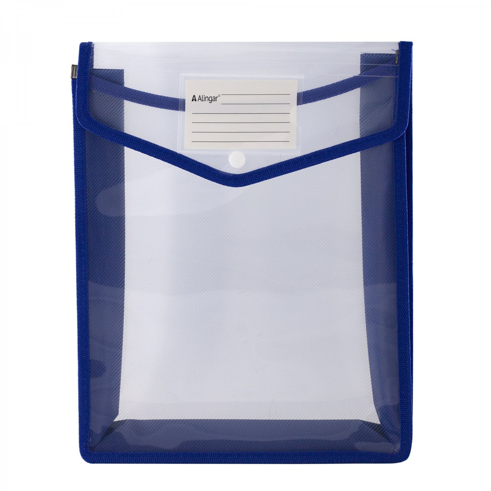 Папка-конверт на кнопке Alingar, A4, 330х250х75 мм, вертикальная, 450 мкм, карман для визитки, ассорти, прозрачная