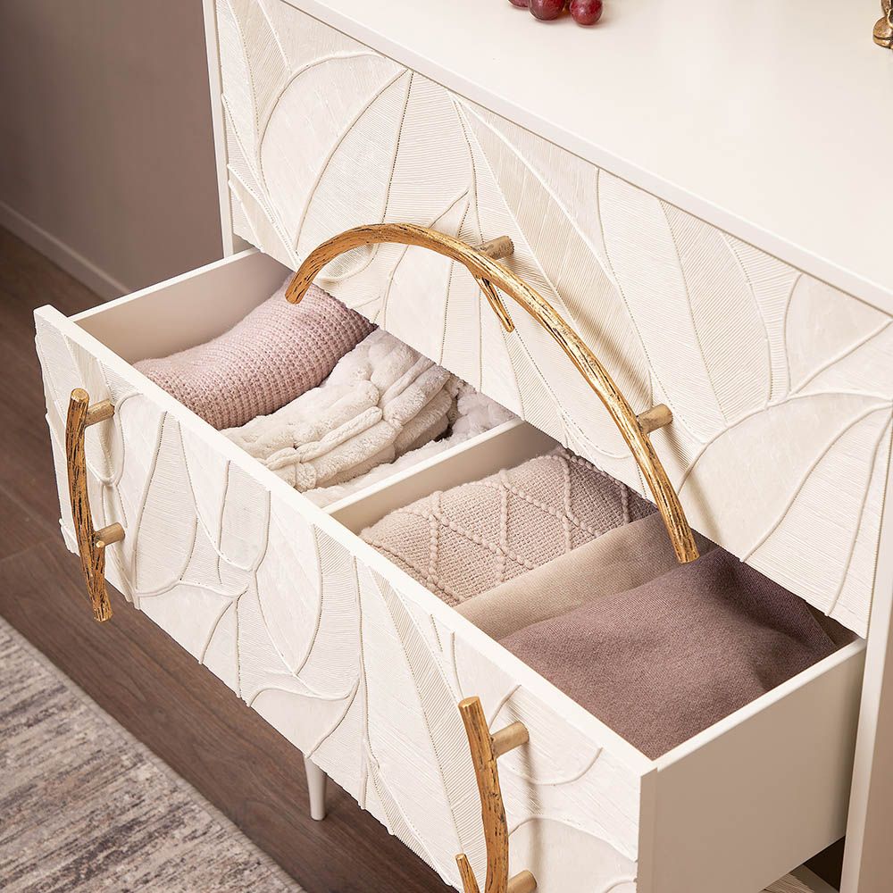 Комод Арт Колор leaves Классик Голд с 3 ящиками Кремовый белый