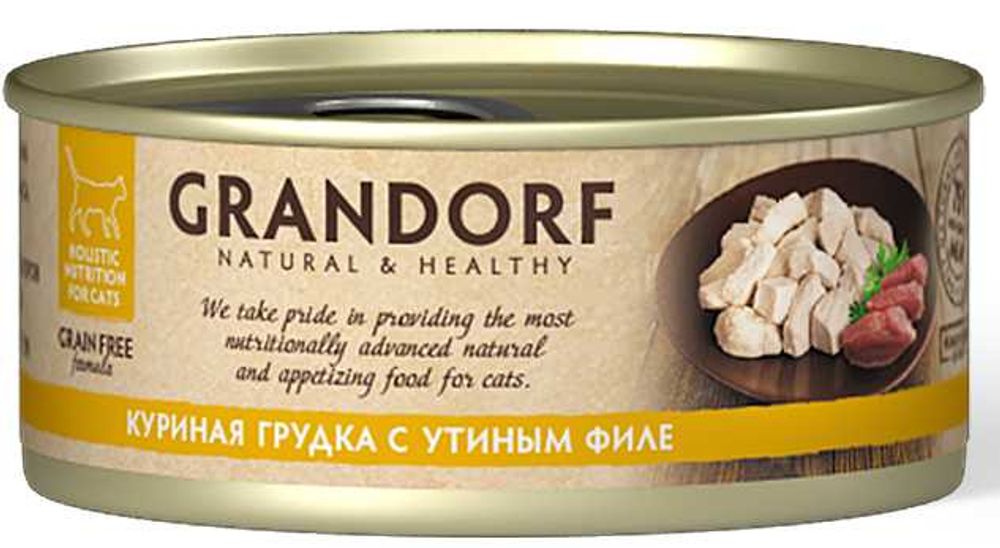 Консервы GRANDORF для кошек с куриной грудкой и утиным филе в собственном соку - 70 гр