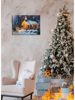 Картина на стекле, Подарок на Новый год, Картина на стену Рождественский сочельник, 40х28см Декор для дома, подарок